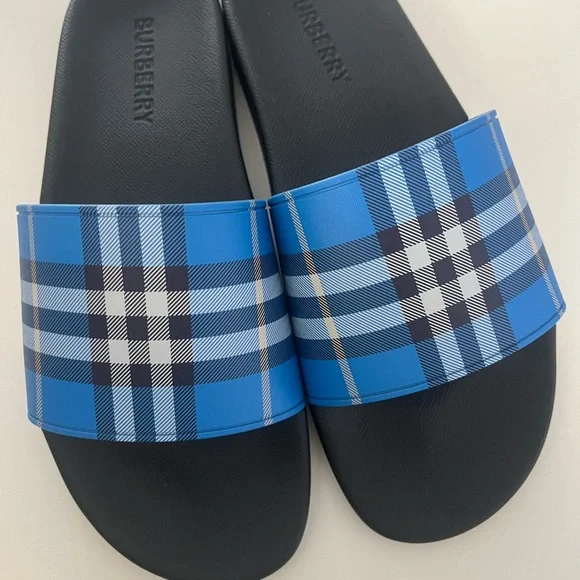 Burberry Black and Blue Check Slides - Picture 1 of 5